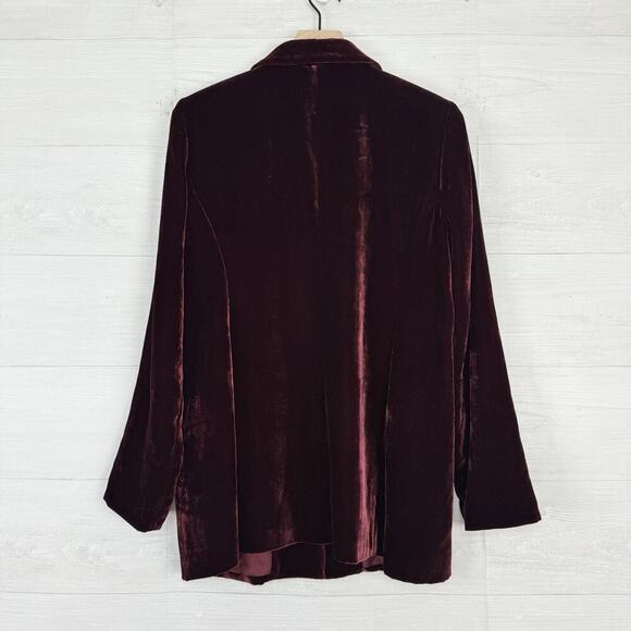 Eileen Fisher Silk Blend Velvet Blazer Jacket Medium Burgundy Pockets Holiday - Picture 8 of 16